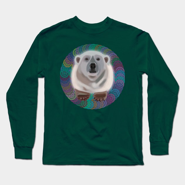 Polar Bear on rainbow circular pattern Long Sleeve T-Shirt by KateVanFloof